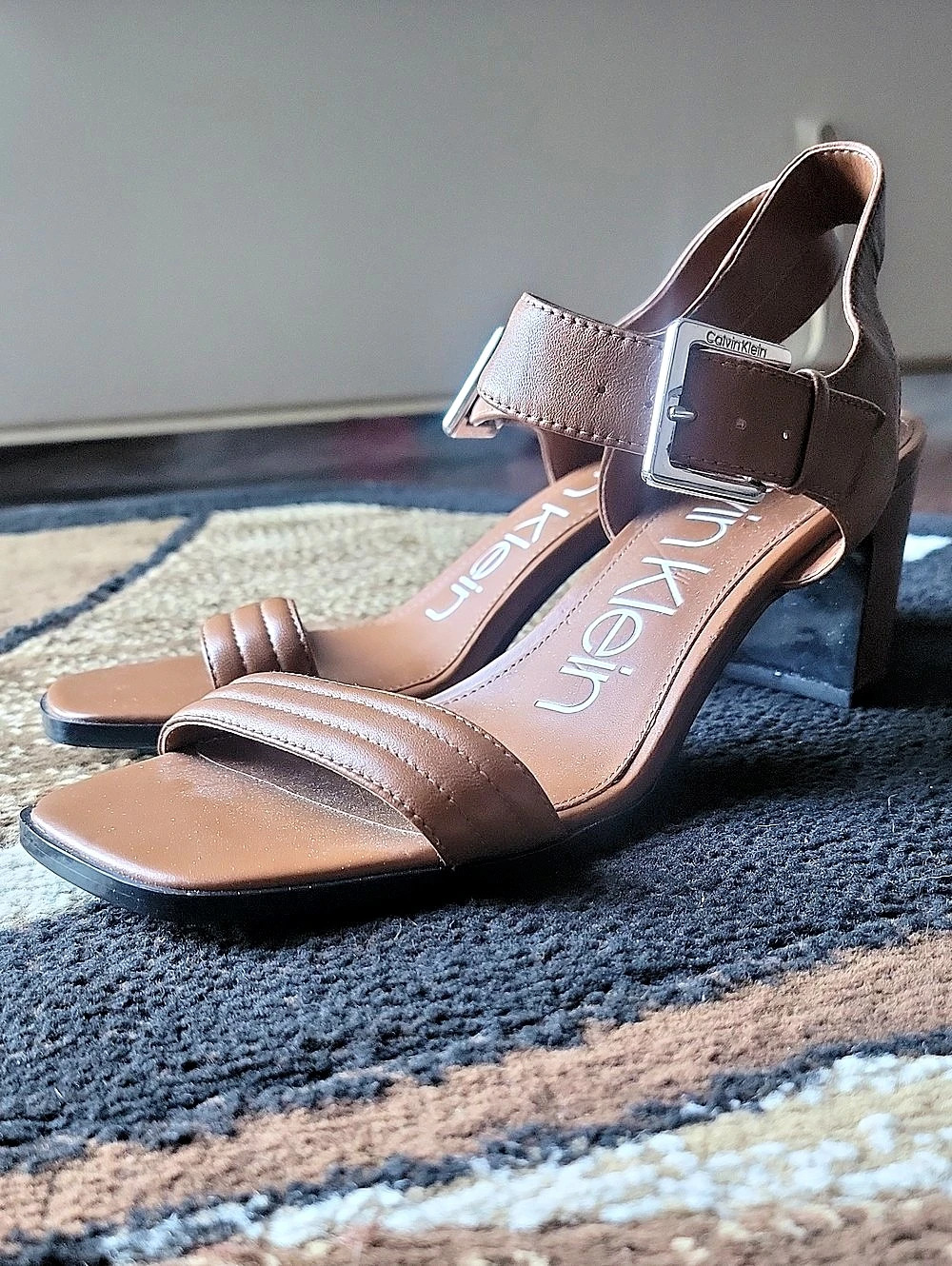 Calvin Klein Darla Block Heel Sandal Brown US 8.5